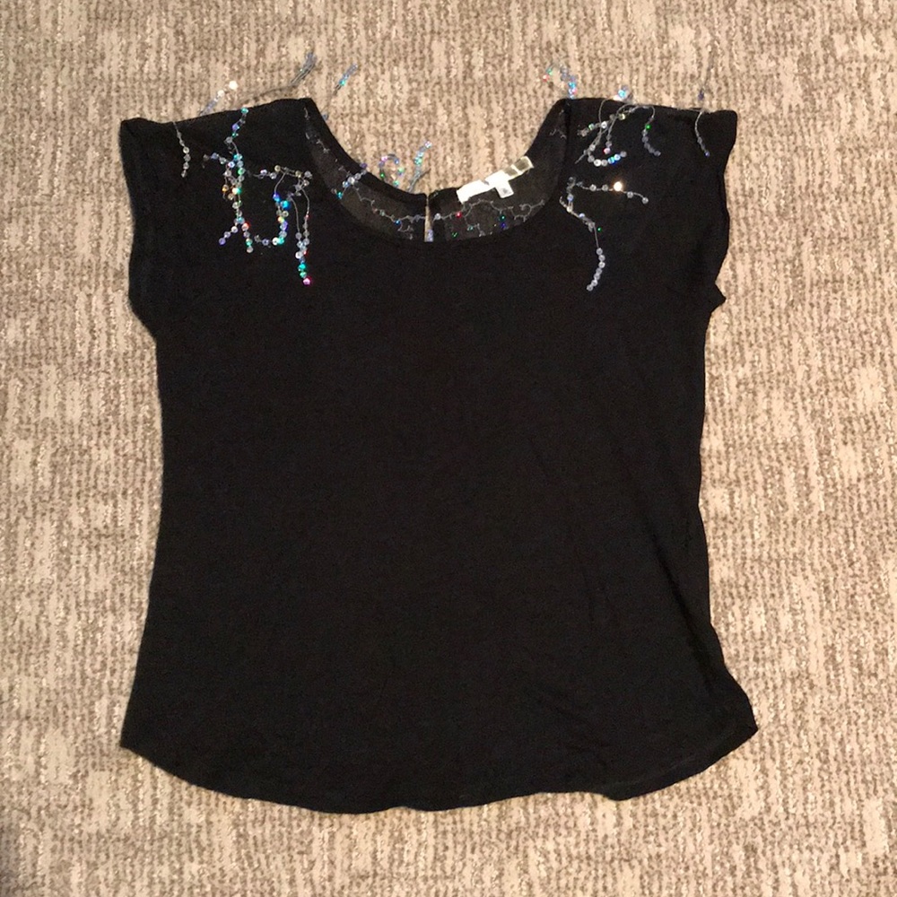 Black blouse with silver sequin accents